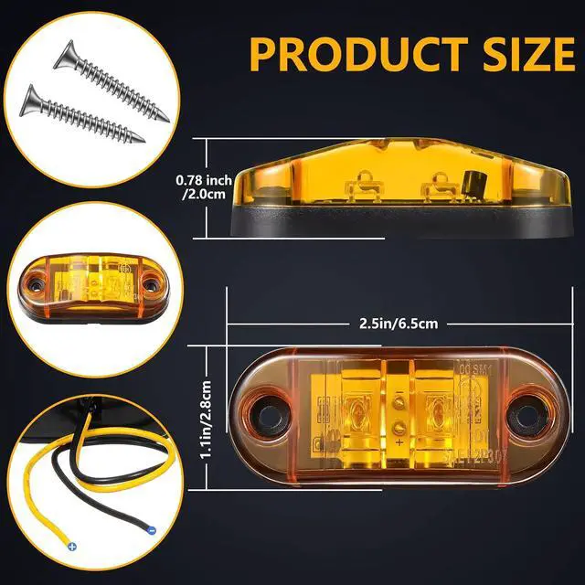 Alt view image 4 of 6 - 10 Pcs LED Trailer Side Marker Lights 2 Diode Oval 2.5in,Amber | Waterproof Clearance Marker for Truck Boat Rv Trailer, Equipped with Mounting Screws, Easy Mount, Running Signal Lighting
