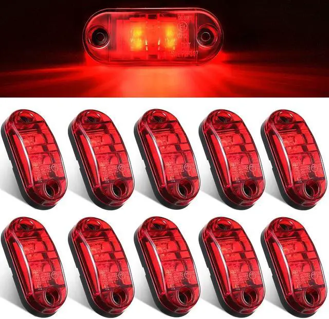 Main image of 10 Pcs LED Trailer Side Marker Lights 2 Diode Oval 2.5in,Red | Waterproof Clearance Marker for Truck Boat Rv Trailer, Equipped with Mounting Screws, Easy Mount, Running Signal Lighting