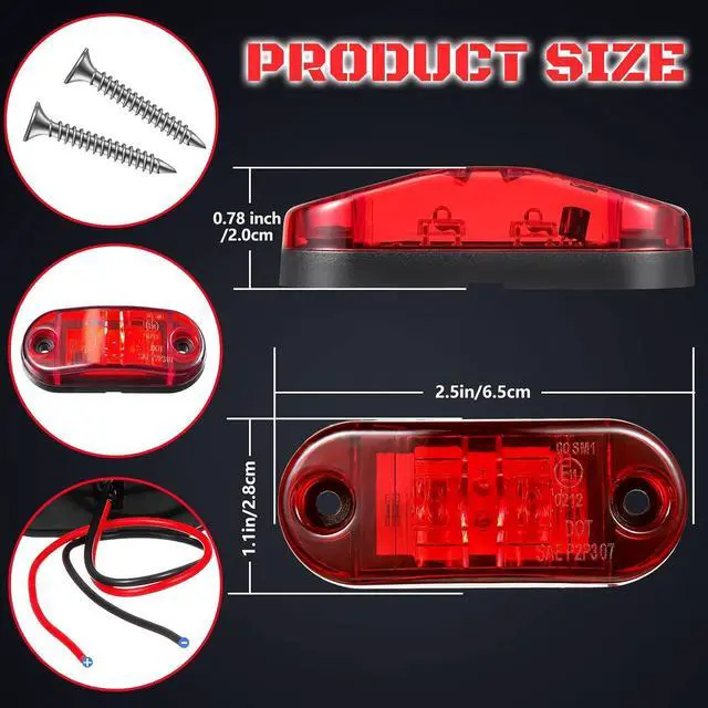 Alt view image 4 of 6 - 10 Pcs LED Trailer Side Marker Lights 2 Diode Oval 2.5in,Red | Waterproof Clearance Marker for Truck Boat Rv Trailer, Equipped with Mounting Screws, Easy Mount, Running Signal Lighting