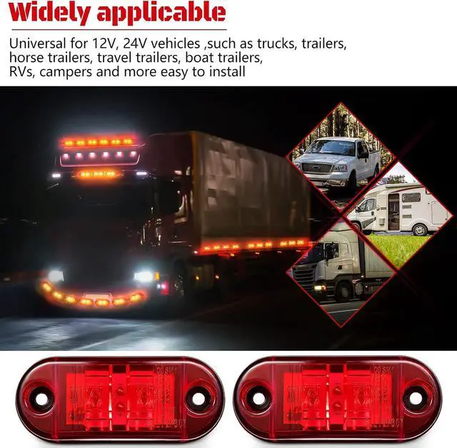Alt view image 2 of 6 - 10 Pcs LED Trailer Side Marker Lights 2 Diode Oval 2.5in,Red | Waterproof Clearance Marker for Truck Boat Rv Trailer, Equipped with Mounting Screws, Easy Mount, Running Signal Lighting