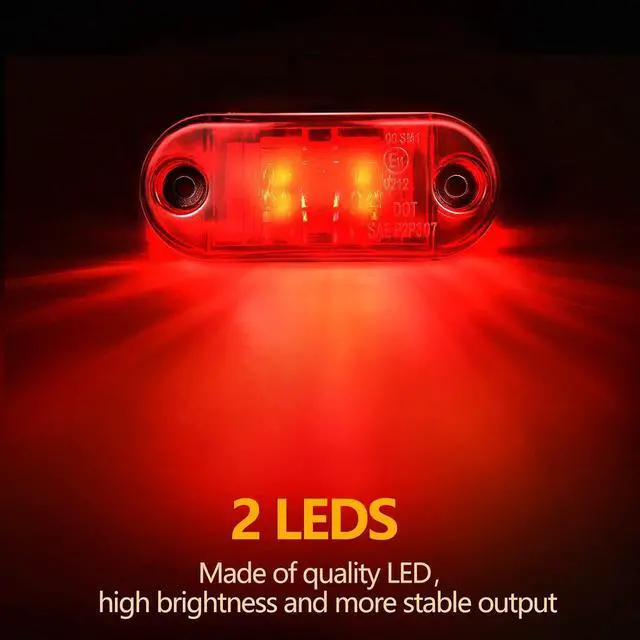 Alt view image 3 of 6 - 10 Pcs LED Trailer Side Marker Lights 2 Diode Oval 2.5in,Red | Waterproof Clearance Marker for Truck Boat Rv Trailer, Equipped with Mounting Screws, Easy Mount, Running Signal Lighting