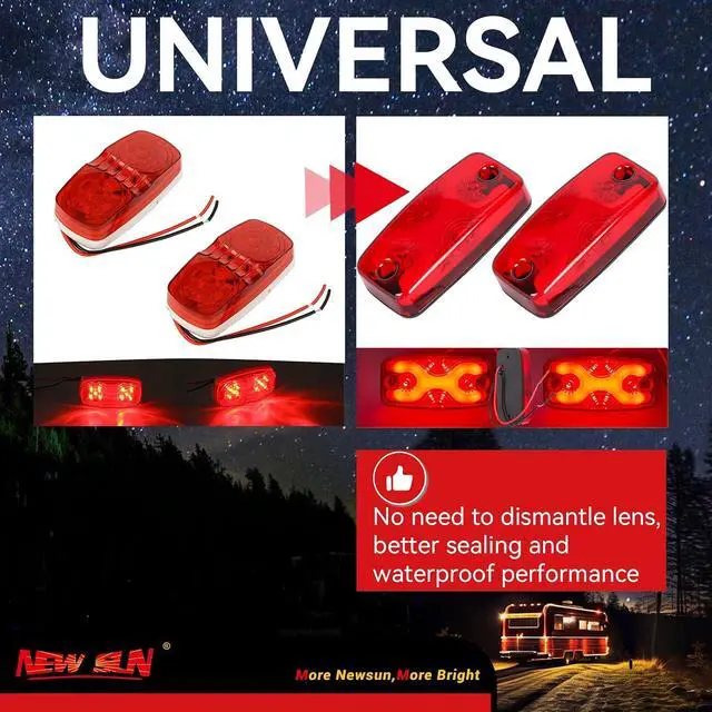 Alt view image 7 of 7 - 4"x2" LED Marker Light, 16 Red Bright Halo Neon, IP67 Waterproof | For truck trailer RV camper van bus, side marker clearance, PC lens, submersible, heavy duty, universal easy install, DOT SAE