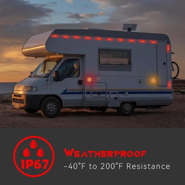 Alt view image 4 of 7 - 4"x2" LED Marker Light, 16 Red Bright Halo Neon, IP67 Waterproof | For truck trailer RV camper van bus, side marker clearance, PC lens, submersible, heavy duty, universal easy install, DOT SAE