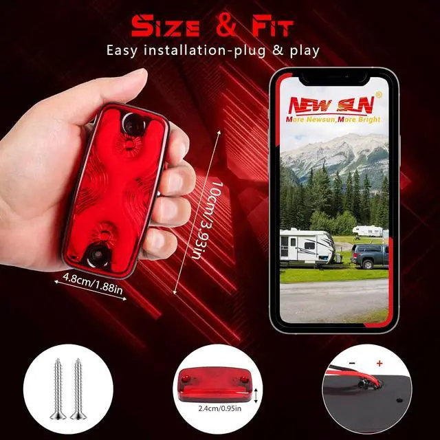 Alt view image 6 of 7 - 4"x2" LED Marker Light, 16 Red Bright Halo Neon, IP67 Waterproof | For truck trailer RV camper van bus, side marker clearance, PC lens, submersible, heavy duty, universal easy install, DOT SAE