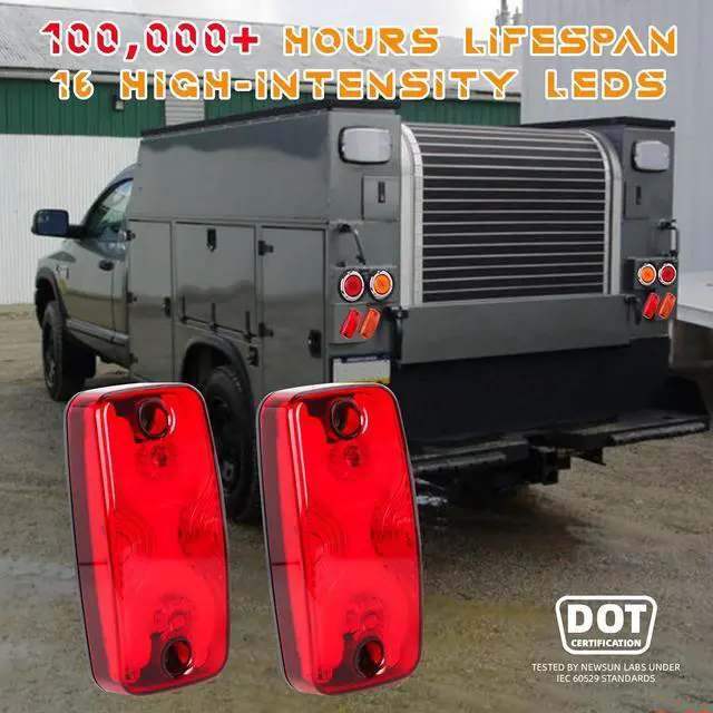 Alt view image 2 of 7 - 4"x2" LED Marker Light, 16 Red Bright Halo Neon, IP67 Waterproof | For truck trailer RV camper van bus, side marker clearance, PC lens, submersible, heavy duty, universal easy install, DOT SAE