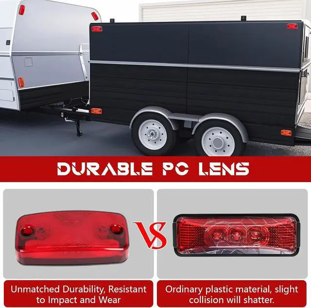 Alt view image 5 of 7 - 4"x2" LED Marker Light, 16 Red Bright Halo Neon, IP67 Waterproof | For truck trailer RV camper van bus, side marker clearance, PC lens, submersible, heavy duty, universal easy install, DOT SAE