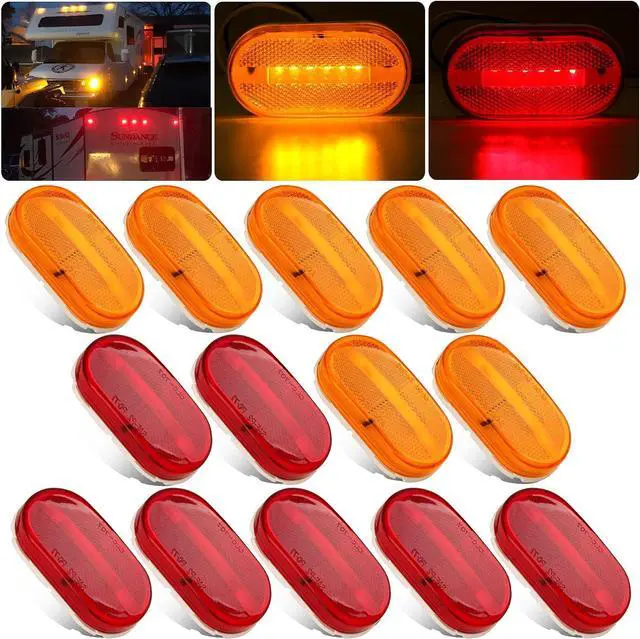Main image of 14Pcs 4" Inch Rectangular Led Trailer Marker Lights w/Reflex Lens | 2" x 4" Rectangle Trailer LED Clearance Side Marker Lights 6 LED Surface Mount for Truck RV Camper Motorhome Running Lights