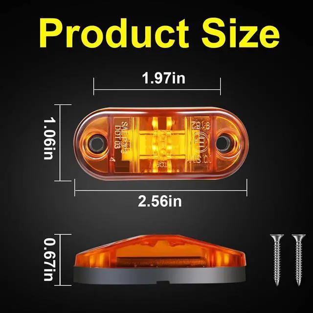 Alt view image 7 of 7 - LED Trailer Lights Kit Front Rear Side Marker Clearance Indicators Light Lamp, 10Pack Amber + 10Pack Red DC12-24V 2.5" Waterproof Universal for RV Camper Truck Van Caravan Boat