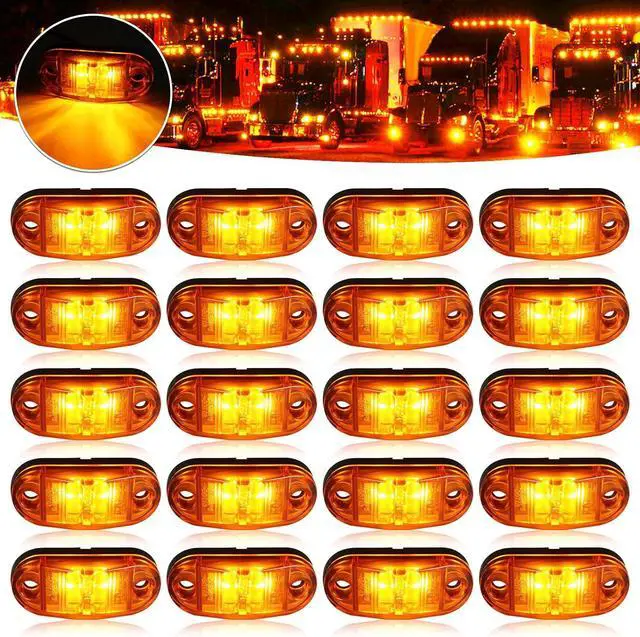 Main image of LED Trailer Lights Kit Front Rear Side Marker Clearance Indicators Light Lamp, 20Pack Amber DC12-24V 2.5" Waterproof Universal for RV Camper Truck Van Caravan Boat,Amber