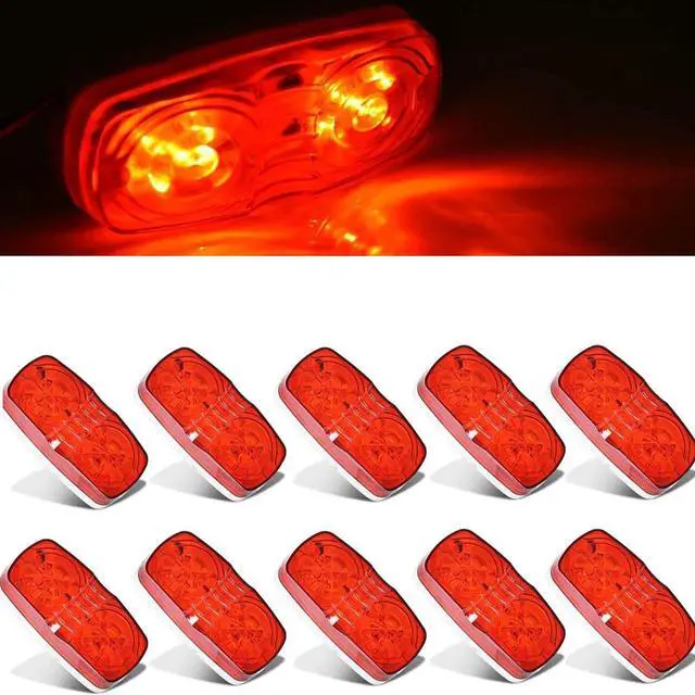 Main image of 10Pcs Red Side Marker Lights Double Bullseye 10 LED Trailer Clearance Light Bulls Tiger Eye for Truck RV Boat Camper Trailers