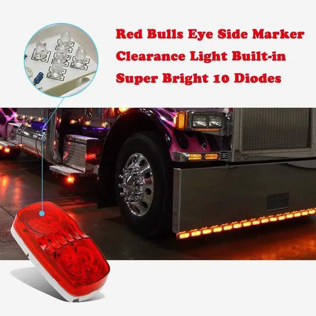 Alt view image 6 of 6 - 10Pcs Red Side Marker Lights Double Bullseye 10 LED Trailer Clearance Light Bulls Tiger Eye for Truck RV Boat Camper Trailers