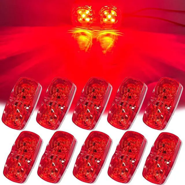 Main image of 10Pcs 4'' Red Trailer Side Marker Lights Double Bullseye Strobe+High/Low Lighting Warning Brake Tail Running RV Taillight 4x2 Tiger Eye 12V Rectangle Clearance Light for Camper,Trucks,Boat