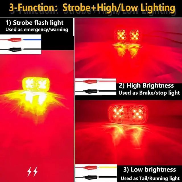 Alt view image 3 of 5 - 10Pcs 4'' Red Trailer Side Marker Lights Double Bullseye Strobe+High/Low Lighting Warning Brake Tail Running RV Taillight 4x2 Tiger Eye 12V Rectangle Clearance Light for Camper,Trucks,Boat