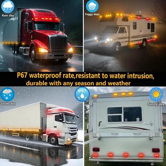 Alt view image 5 of 5 - 10Pcs 4'' Red Trailer Side Marker Lights Double Bullseye Strobe+High/Low Lighting Warning Brake Tail Running RV Taillight 4x2 Tiger Eye 12V Rectangle Clearance Light for Camper,Trucks,Boat