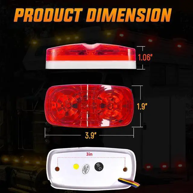 Alt view image 2 of 5 - 10Pcs 4'' Red Trailer Side Marker Lights Double Bullseye Strobe+High/Low Lighting Warning Brake Tail Running RV Taillight 4x2 Tiger Eye 12V Rectangle Clearance Light for Camper,Trucks,Boat