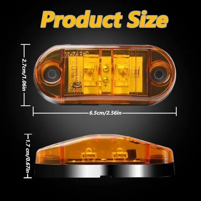 Alt view image 4 of 7 - 10 Pack Amber DC12-24V IP68 Waterproof LED Trailer Lights Kit Front Rear LED Side Marker Clearance Indicators Light for RV Camper Truck Van Caravan Boat