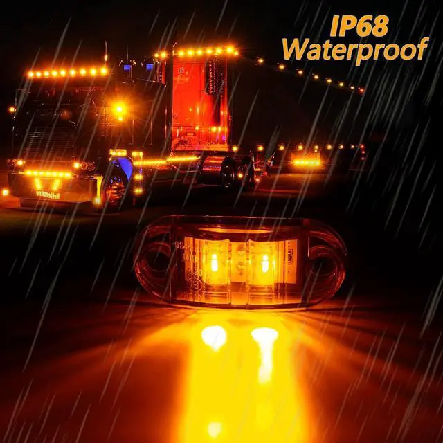Alt view image 3 of 7 - 10 Pack Amber DC12-24V IP68 Waterproof LED Trailer Lights Kit Front Rear LED Side Marker Clearance Indicators Light for RV Camper Truck Van Caravan Boat