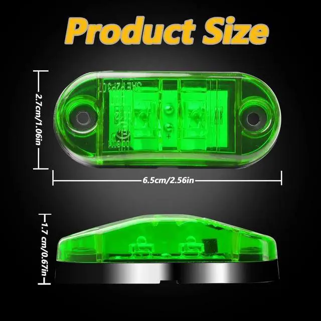 Alt view image 2 of 7 - 10 Pack Green DC12-24V IP68 Waterproof LED Trailer Lights Kit Front Rear LED Side Marker Clearance Indicators Light for RV Camper Truck Van Caravan Boat