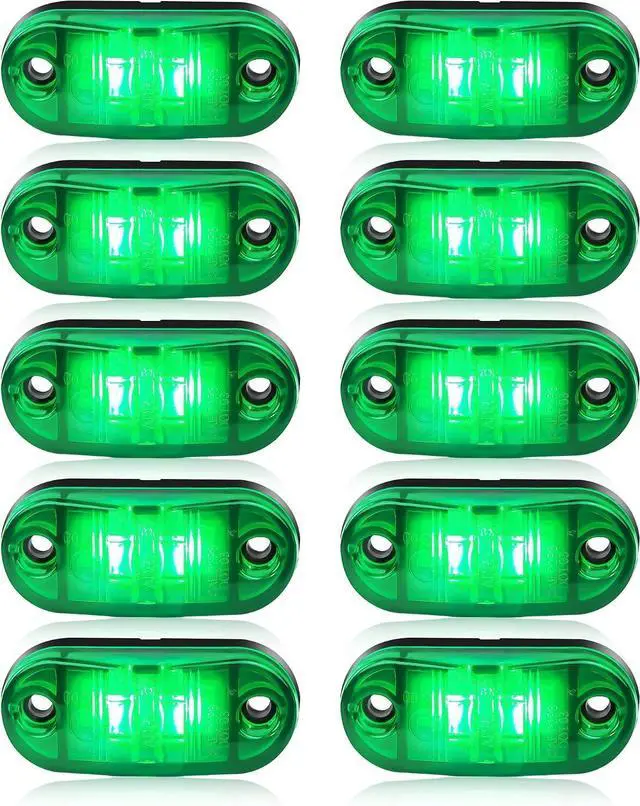 Main image of 10 Pack Green DC12-24V IP68 Waterproof LED Trailer Lights Kit Front Rear LED Side Marker Clearance Indicators Light for RV Camper Truck Van Caravan Boat