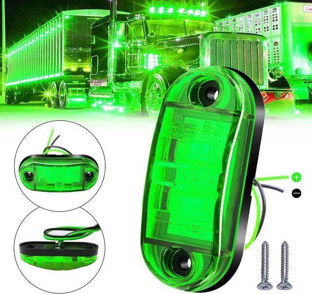 Alt view image 6 of 7 - 10 Pack Green DC12-24V IP68 Waterproof LED Trailer Lights Kit Front Rear LED Side Marker Clearance Indicators Light for RV Camper Truck Van Caravan Boat