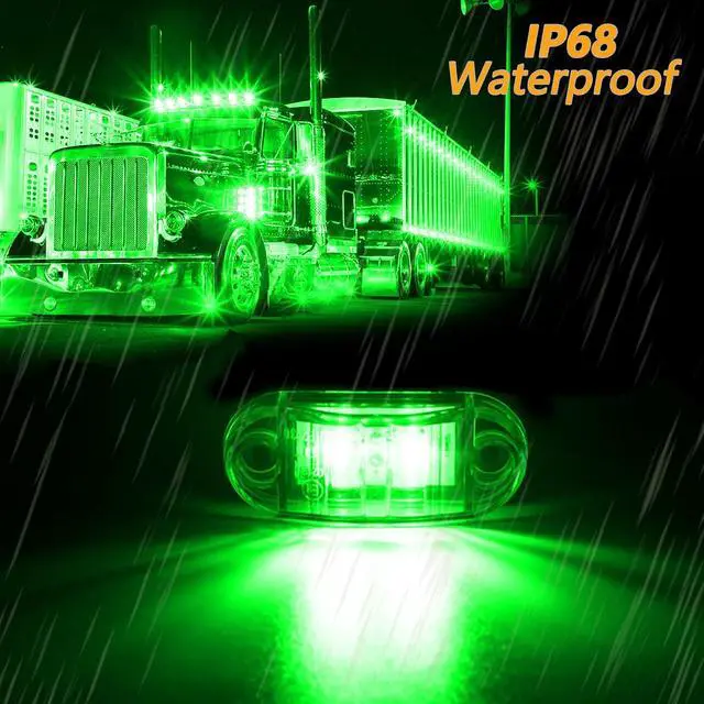 Alt view image 7 of 7 - 10 Pack Green DC12-24V IP68 Waterproof LED Trailer Lights Kit Front Rear LED Side Marker Clearance Indicators Light for RV Camper Truck Van Caravan Boat