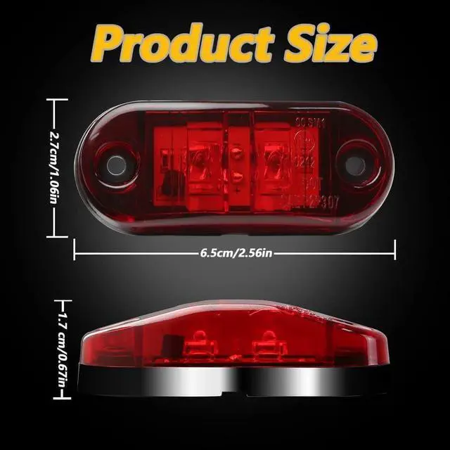 Alt view image 2 of 7 - 10 Pack Red DC12-24V IP68 Waterproof LED Trailer Lights Kit Front Rear LED Side Marker Clearance Indicators Light for RV Camper Truck Van Caravan Boat