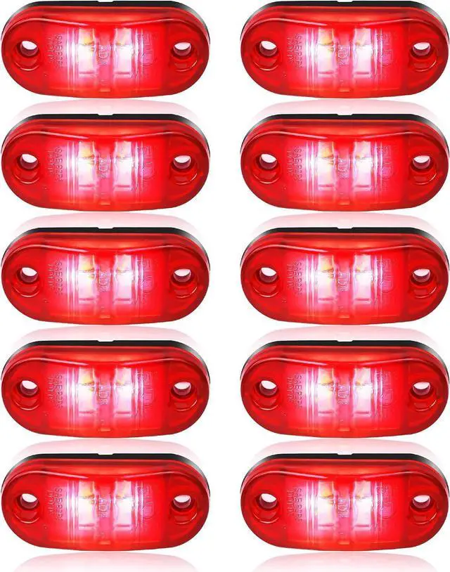 Main image of 10 Pack Red DC12-24V IP68 Waterproof LED Trailer Lights Kit Front Rear LED Side Marker Clearance Indicators Light for RV Camper Truck Van Caravan Boat