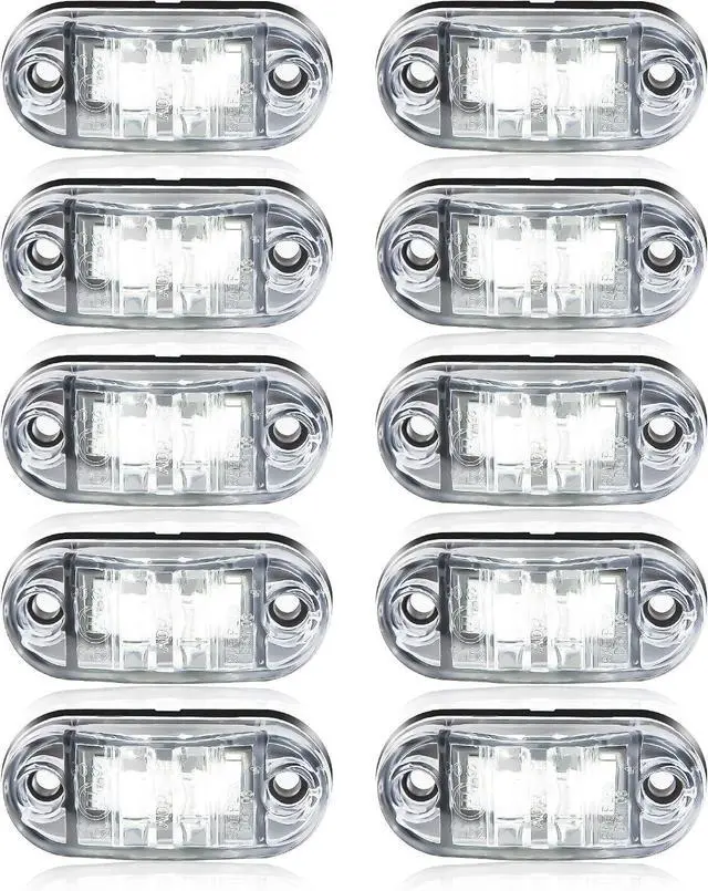 Main image of 10 Pack White DC12-24V IP68 Waterproof LED Trailer Lights Kit Front Rear LED Side Marker Clearance Indicators Light for RV Camper Truck Van Caravan Boat