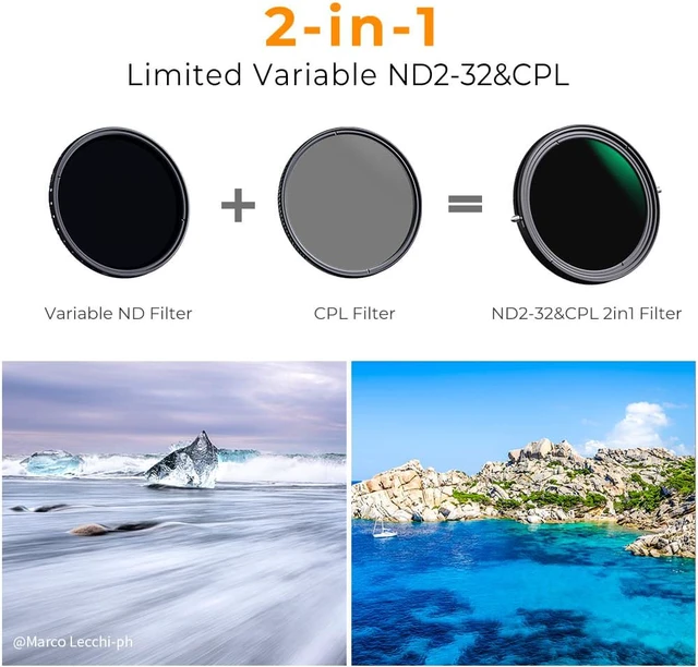 Alt view image 2 of 14 - K&F Concept Variable Fader 2 in 1 Adjustable CPL + ND2-32 Filter CPL Circular Polarizing Filter Neutral Density Polarizing Polarized Filter NO"X" Spot Aluminium Alloy Frame for all Camera Lens (67MM)