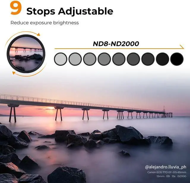 Alt view image 3 of 14 - K&F Concept 77MM ND8-ND2000  Adjustable ND Filter Camera Lense Variable Neutral Density With Multi-Resistant Coating for Camera Lenses(77mm)