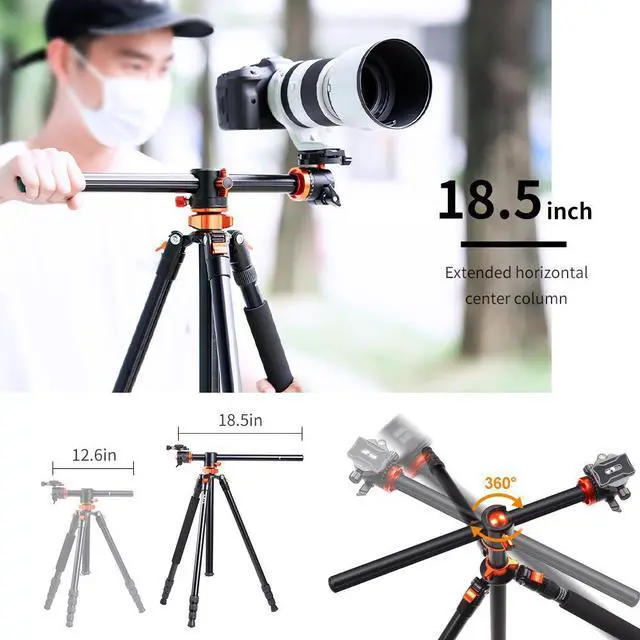Alt view image 2 of 14 - K&F Concept 78 inch DSLR Camera Tripods with Magnesium Alloy Rotatable Multi-Angle Center Column,Load Capacity up to 22lbs/10kg