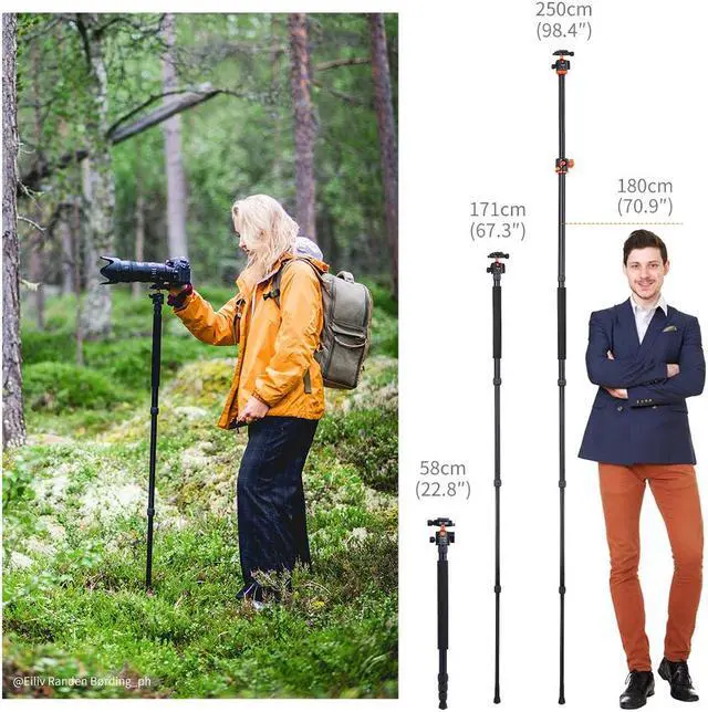 Alt view image 5 of 14 - K&F Concept 78 inch DSLR Camera Tripods with Magnesium Alloy Rotatable Multi-Angle Center Column,Load Capacity up to 22lbs/10kg