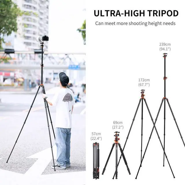 Alt view image 7 of 14 - K&F Concept 78 inch DSLR Camera Tripods with Magnesium Alloy Rotatable Multi-Angle Center Column,Load Capacity up to 22lbs/10kg