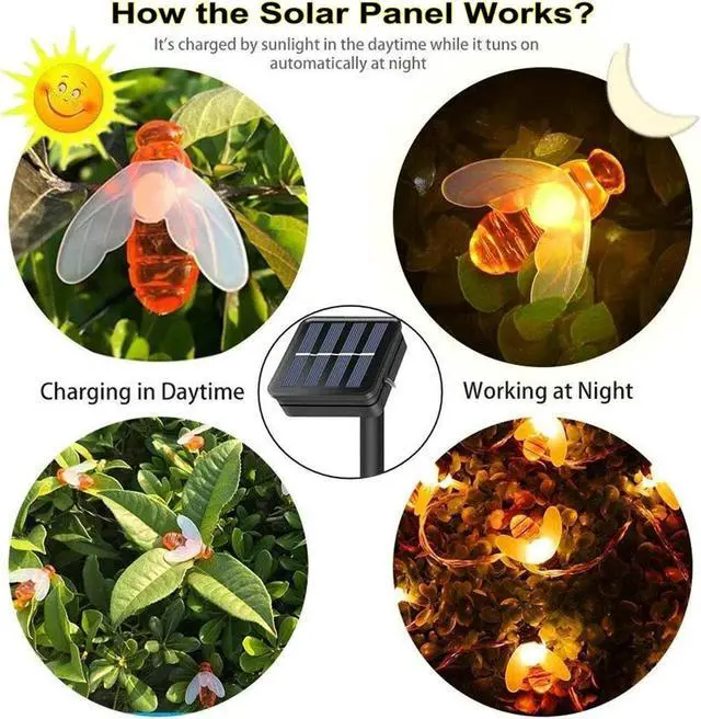 Alt view image 4 of 7 - SOWAZ 15-ft Solar White Outdoor Bumblebee String Light Yellow-Light LED Novelty Bulbs