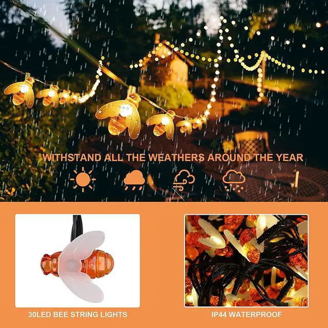 Alt view image 7 of 7 - SOWAZ 15-ft Solar White Outdoor Bumblebee String Light Yellow-Light LED Novelty Bulbs
