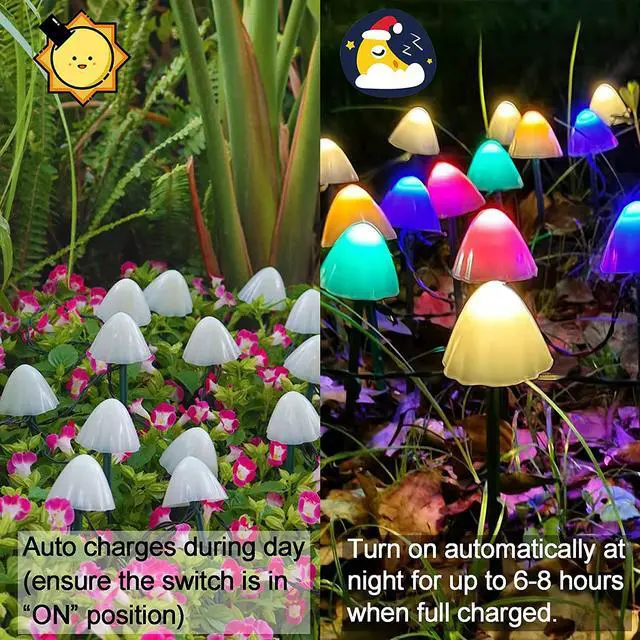 Alt view image 3 of 7 - SOWAZ 6.56-ft Solar White Outdoor Mushroom String Light MultiColor Changing-Light 20LED Mini Bulbs