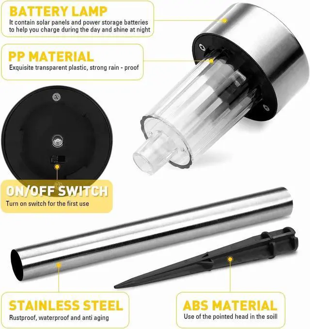 Alt view image 2 of 7 - SOWAZ 12-Pack 0.5-Lumen 1-Watt Stainless Steel Solar LED Outdoor Path Light (6000 K)