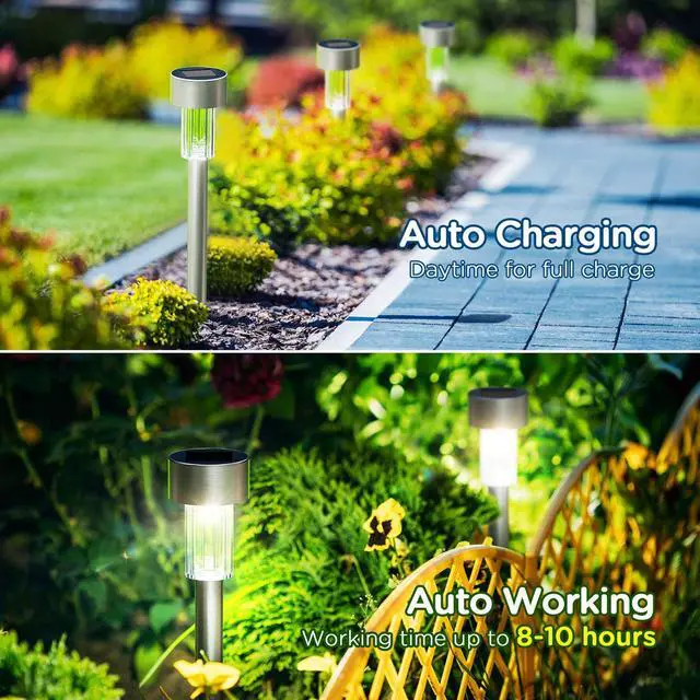 Alt view image 3 of 7 - SOWAZ 12-Pack 0.5-Lumen 1-Watt Stainless Steel Solar LED Outdoor Path Light (6000 K)