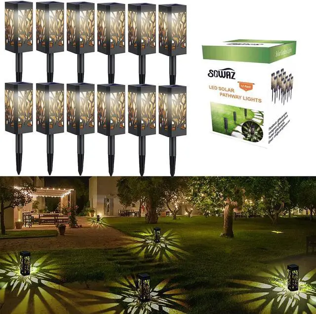 Main image of SOWAZ 12-Pack Black Solar LED Outdoor Leaves Design Path Light (4000 K)