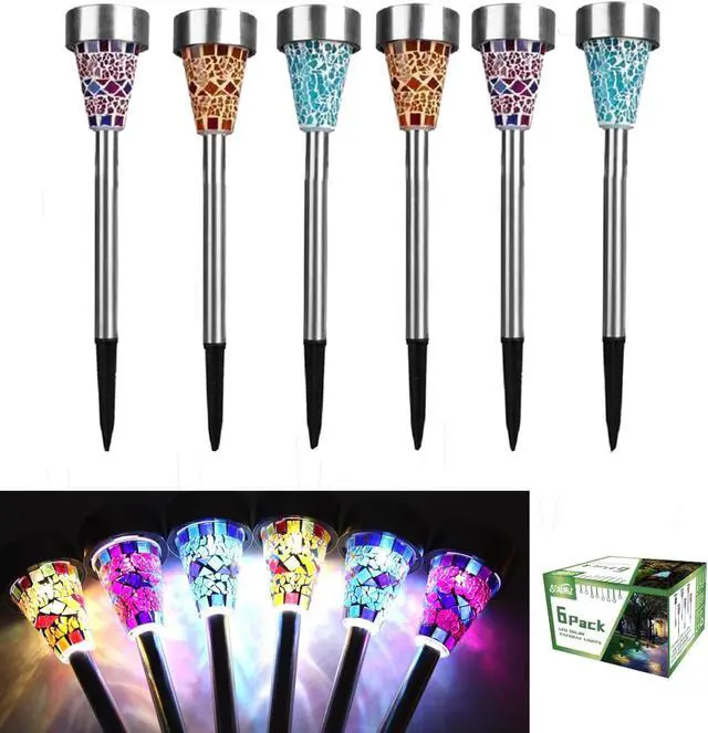 Main image of SOWAZ Blue Yellow Purple Solar Mosaic Multicolor Changing LED Outdoor Path Light, 6Pack