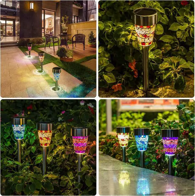 Alt view image 4 of 7 - SOWAZ Blue Yellow Purple Solar Mosaic Multicolor Changing LED Outdoor Path Light, 6Pack