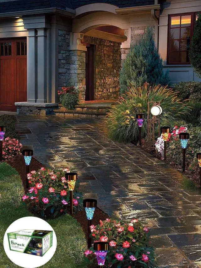 Alt view image 6 of 7 - SOWAZ Blue Yellow Purple Solar Mosaic Multicolor Changing LED Outdoor Path Light, 6Pack