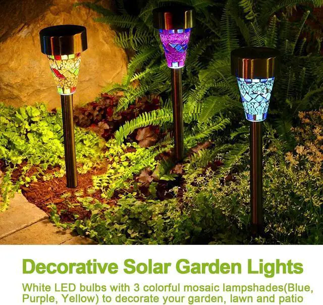 Alt view image 7 of 7 - SOWAZ Blue Yellow Purple Solar Mosaic Multicolor Changing LED Outdoor Path Light, 6Pack