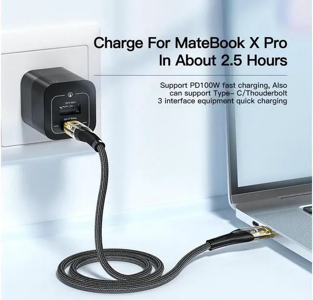 Alt view image 3 of 7 - IXJYLCPC USB C to USB C Cable (1-Pack, 3.3ft), 100W 5A USB C Cable Transparent Shell, Type C Charger Cable Fast Charging for MacBook Pro, iPad Pro Air Mini, Samsung Galaxy S23/22/Z Fold/Z Flip, Pixel