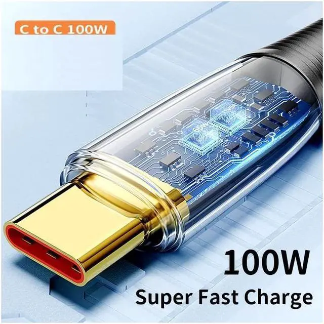 Alt view image 2 of 7 - IXJYLCPC 100W USB C to USB C Cable Transparent Shell 5A PD QC 4.0 Type C to Type C Cable Super Fast Charging USB C Cable(3.3ft, Black, 1 Pack)