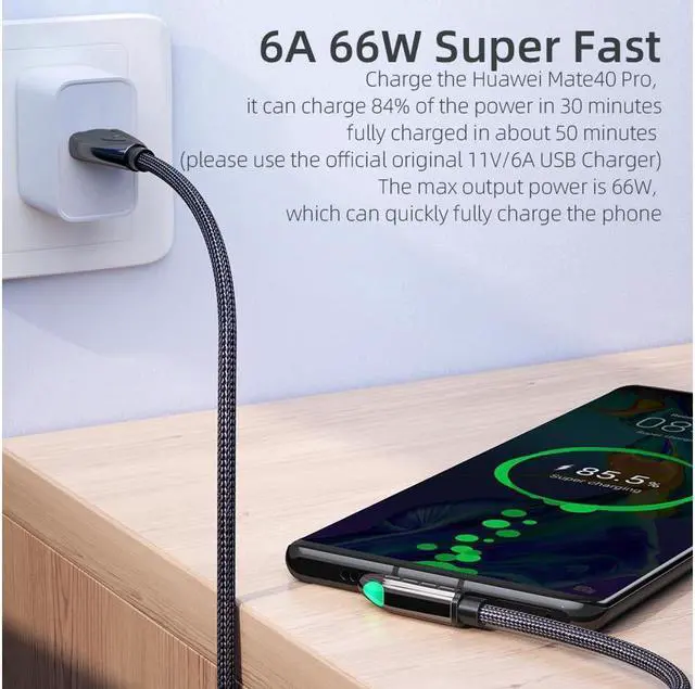 Alt view image 3 of 7 - IXJYLCPC 66W USB C to USB C Cable Right Angle 90 Degree 6A PD QC 4.0 Type C to Type C Cable Super Fast Charging USB C Cable(3.3ft, 1 Pack)