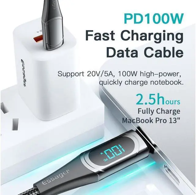 Alt view image 4 of 7 - IXJYLCPC USB C to USB C Cable (1-Pack, 3.3ft), 100W 5A USB C Cable with LED Display, Type C Charger Cable Fast Charging for MacBook Pro, iPad Pro Air Mini, Samsung Galaxy S23/22/Z Fold/Z Flip, Pixel