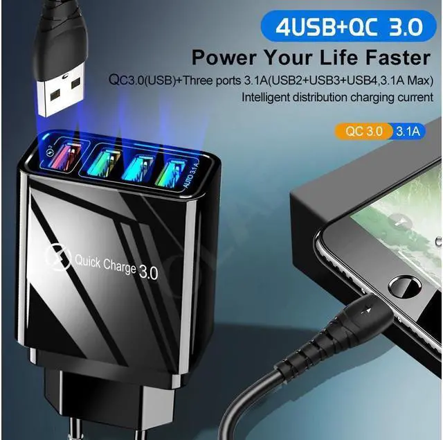Alt view image 5 of 7 - IXJYLCPC 3.1A Quick Charge 4.0 3.0 4 Port USB Charger USB Fast Charger QC4.0 QC3.0 For Samsung S10 A50 Xiaomi Mi9 iPhone X 7 Wall Adapter-White