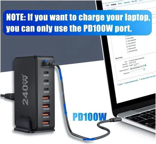 Alt view image 5 of 7 - IXJYLCPC GaN 240W Fast Charger 8 Port USB A/C Charger QC3.0 PD3.0 Quick Charge for MacBook Pro/Air, Dell XPS,iPhone 15 Pro Cell Phone Charger Desk Charger Adapter