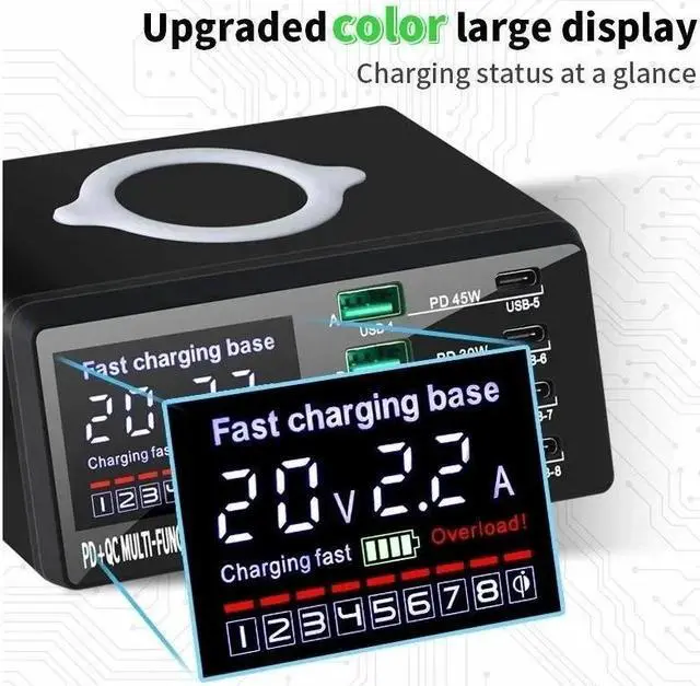 Alt view image 7 of 7 - IXJYLCPC 110W 8 Port USB C Charging Station Hub Block Charger Power Strip Adapter Plug Cube, 4C4A (C1 45W + C2 30W+C3/C4 20W) + 15W Wireless Charging, USB C Fast Charger for Cell Phone, Tablet